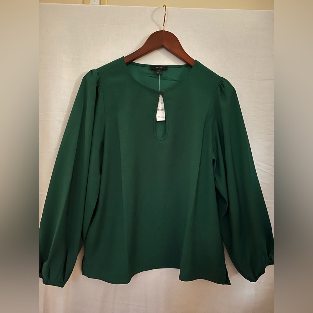 NWT - J. Crew Forest Green Blouse Top with Balloon Sleeves - Forest Green - Sz M